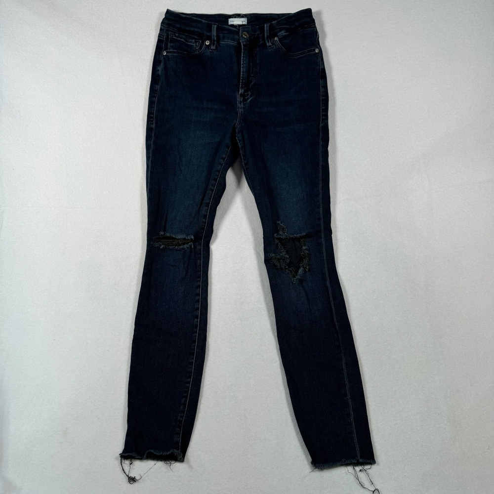 Good American Jeans Womens 8/29 Blue Skinny Mid Rise Stretch Dark Wash